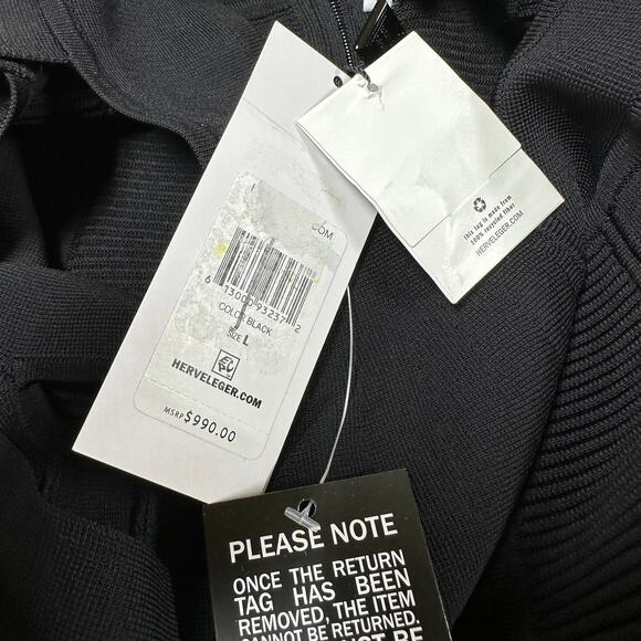 Herve Leger NWT Strappy Bra Mini Bodycon Dress Black Size L Cutout Ribbed Knit - Picture 8 of 14